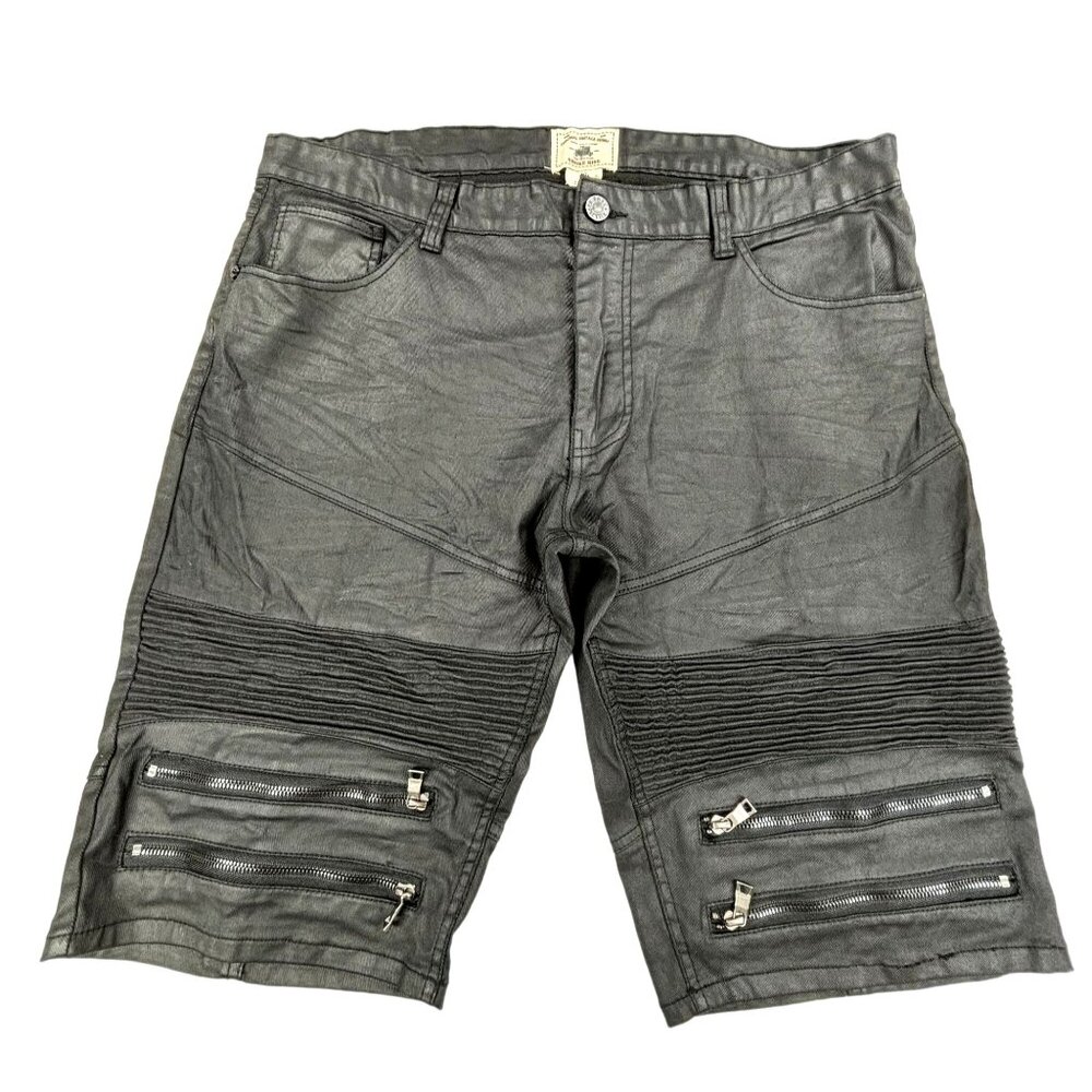 Smoke Rise Denim Biker Shorts 40 Black Streetwear Skater Jort Zipper Details